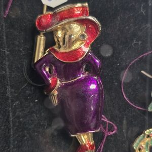 Elegant Red and Purple Lady Brooch